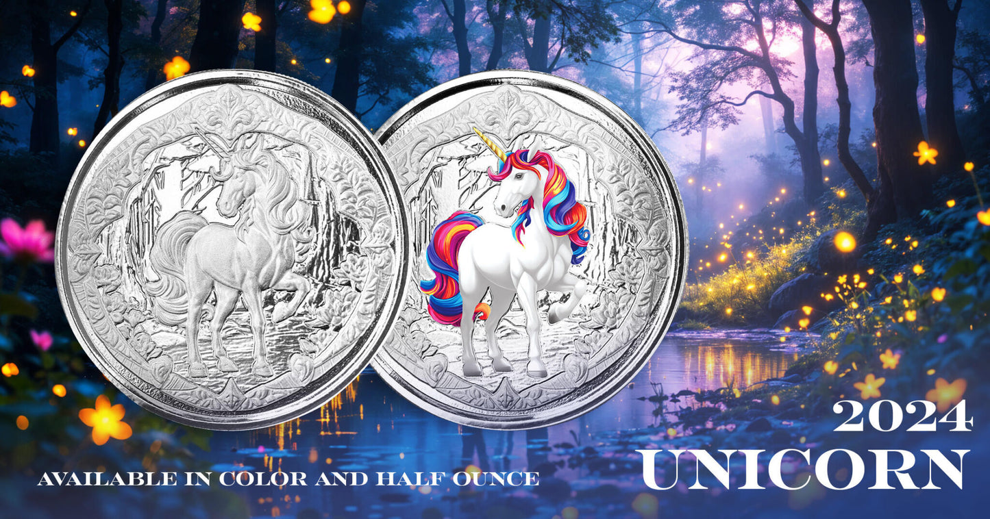 Silbermünze 1 oz (Unicorn) Veloria 2024 Ag999 1 Oz PP Color Einhorn