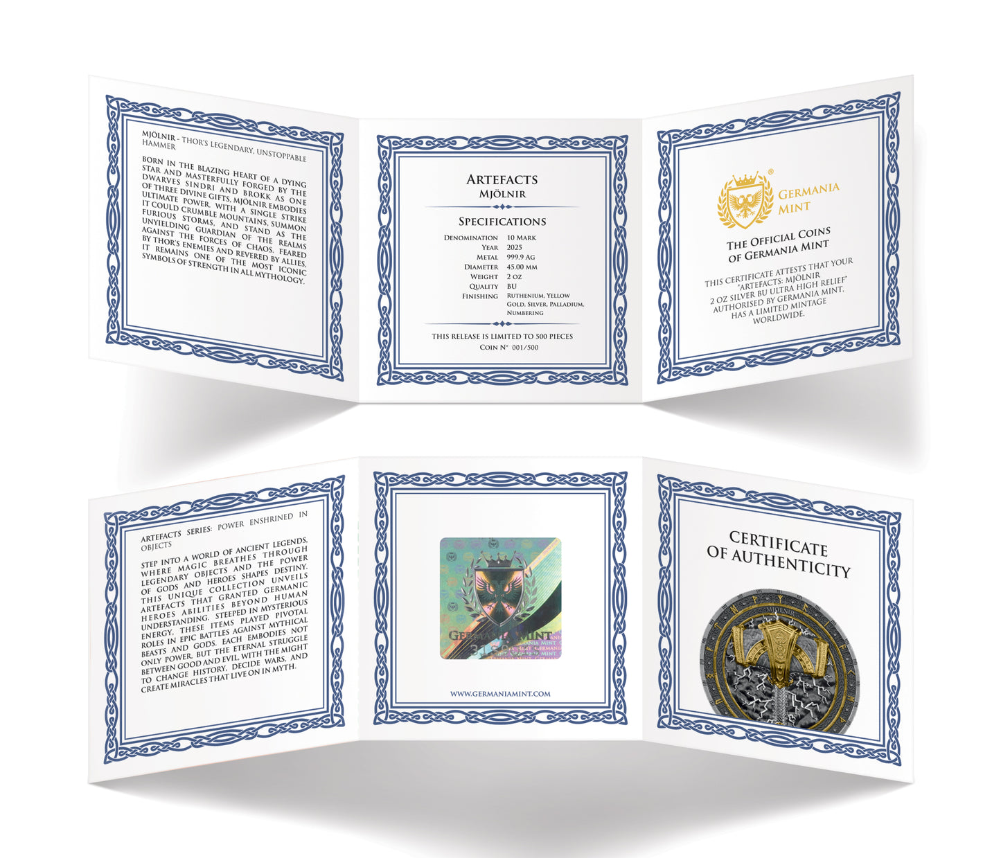Germania Mint Artefacts Mjölnir 2025 - 2 Oz Silber Ultra High Relief Gilded