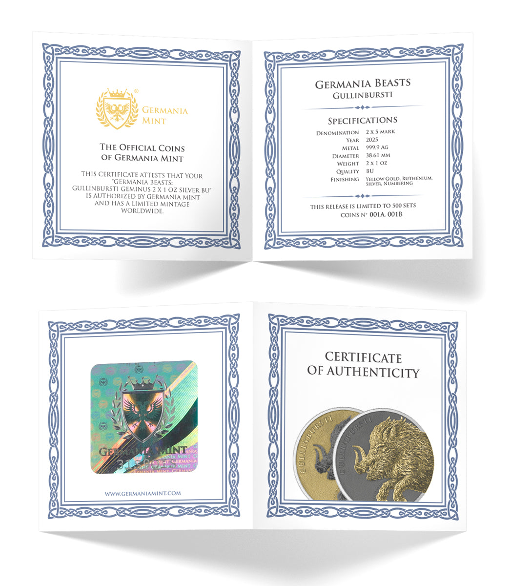 Germania Beasts Gullinbursti 2 x 1 oz Silver BU 2025 Yellow Gold, Ruthenium, Silver