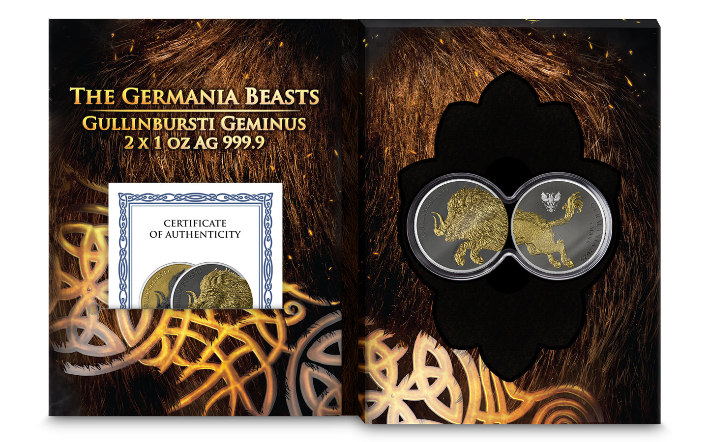 Germania Beasts Gullinbursti 2 x 1 oz Silver BU 2025 Yellow Gold, Ruthenium, Silver