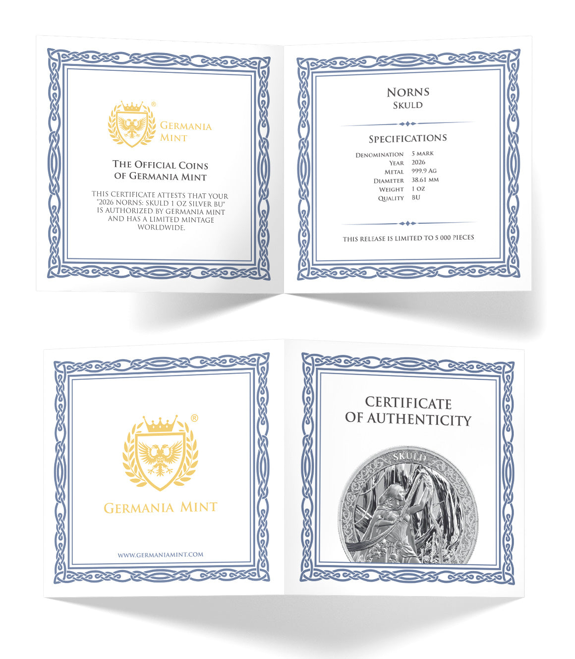 Germania Mint Silber 1 oz 2026 Norns: Skuld 999 Silber Feinsilber mit Zertifikat