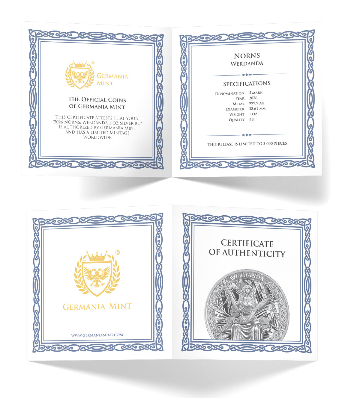 Germania Mint Silber 1 oz 2026 Norns: Werdanda 999 Silber Feinsilber mit Zertifikat