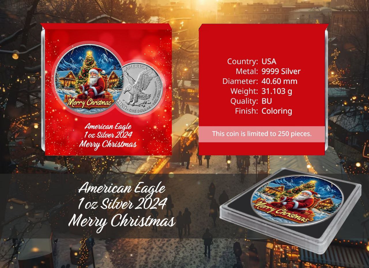 American Eagle 1 oz Silber 2024 Mery Christmas Nikolaus Farbe*