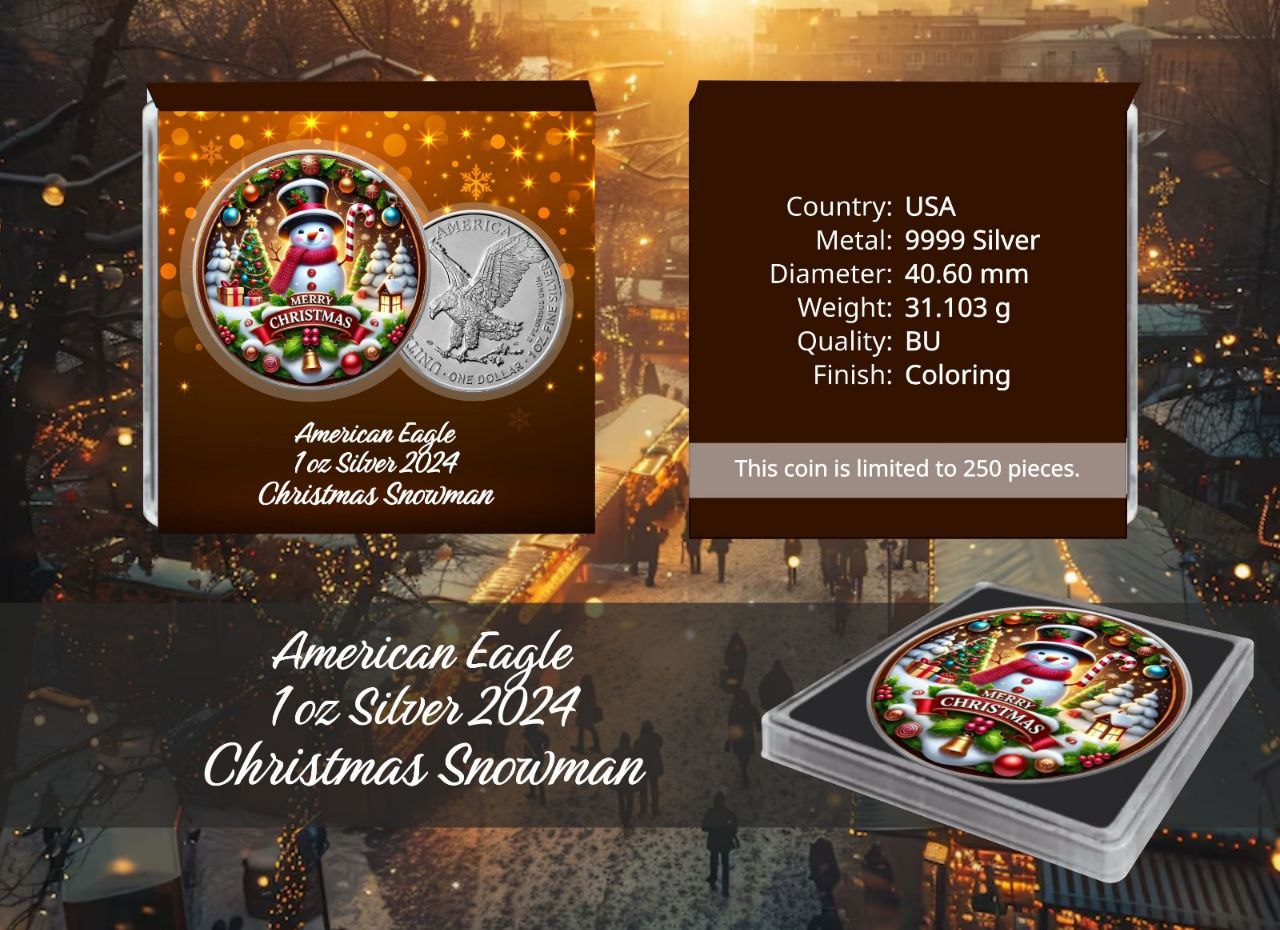American Eagle 1 oz Silber 2024 Christmas Snowman Schneemann Farbe*