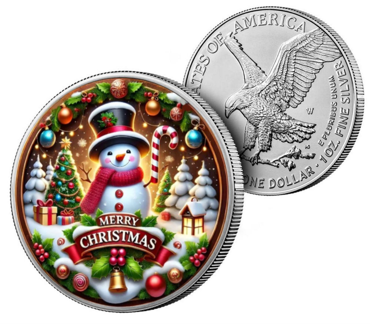 American Eagle 1 oz Silber 2024 Christmas Snowman Schneemann Farbe*