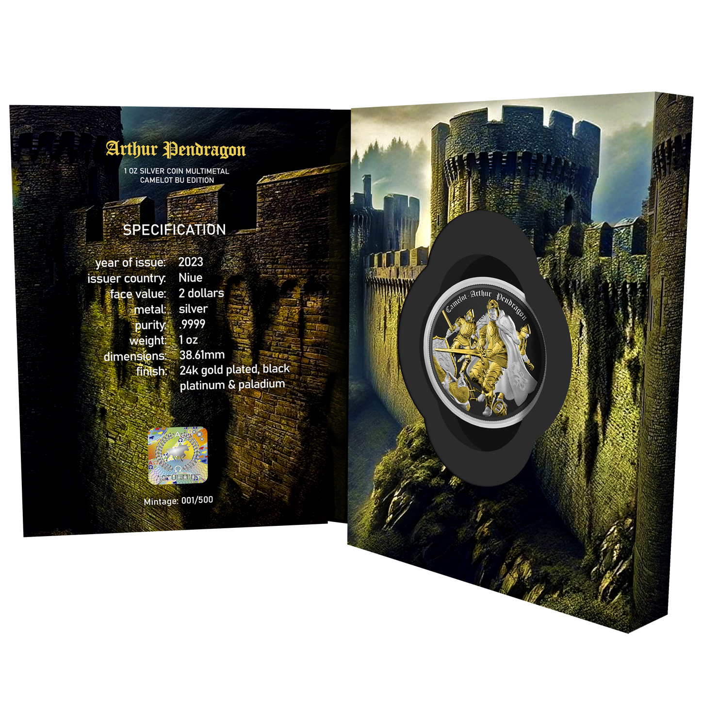 ARTHUR PENDRAGON Camelot Gilded 1 Oz Silbermünze 2$ Niue 2023
