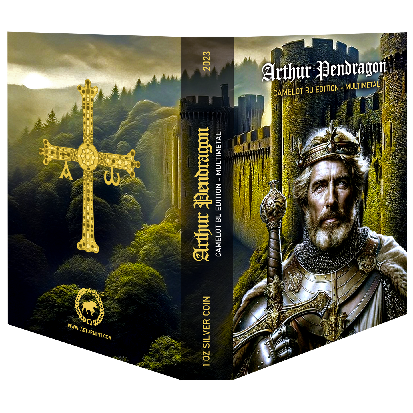 ARTHUR PENDRAGON Camelot Gilded 1 Oz Silbermünze 2$ Niue 2023 - Multimetal Plating, Hologram, Numbering
