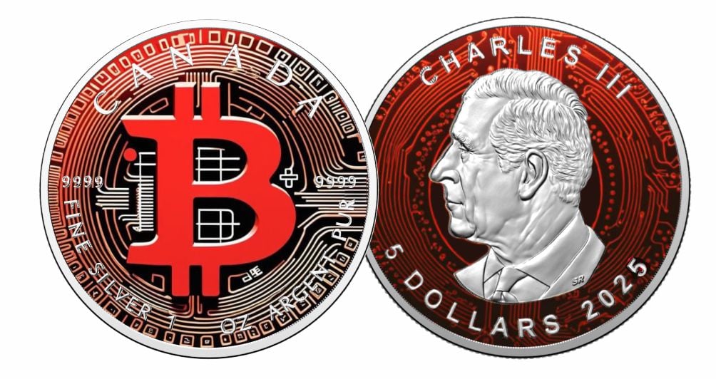 Kanada Maple Leaf Bitcoin Color 1oz Silber 2025 in Farbe