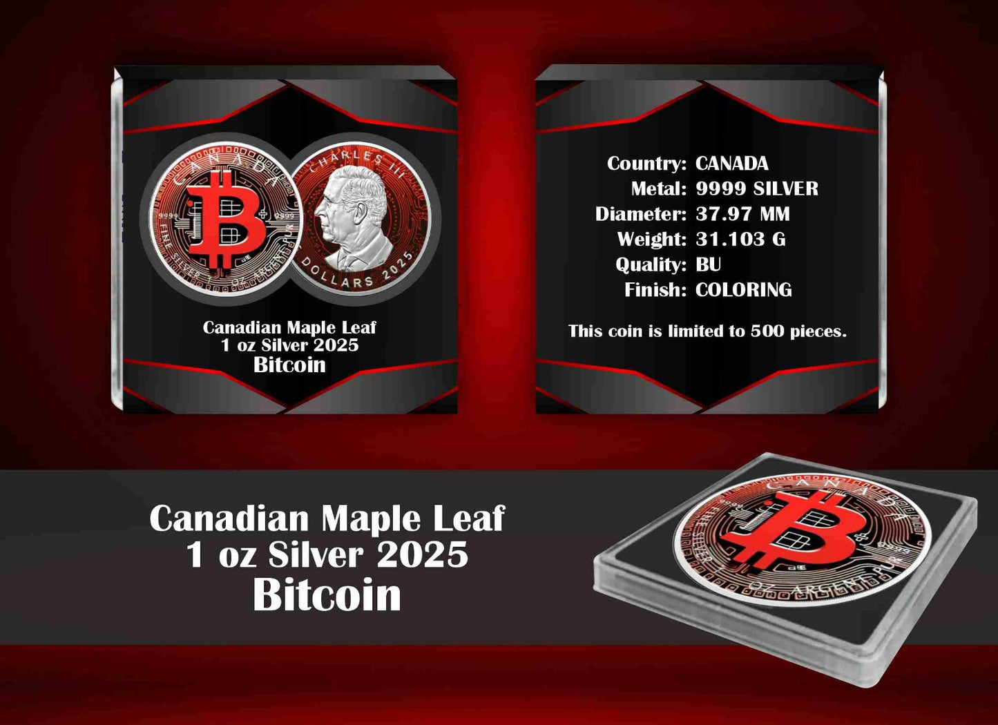 Kanada Maple Leaf Bitcoin Color 1oz Silber 2025 in Farbe