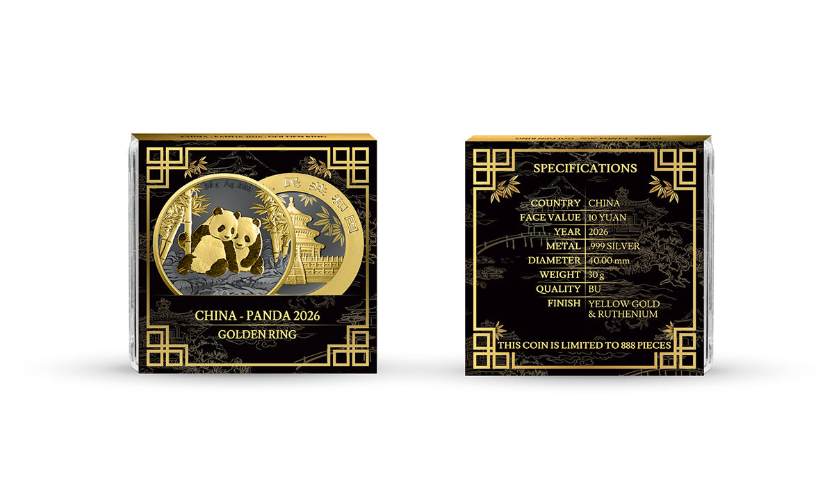 CHINA PANDA 30 Gramm 999 SILBER - Golden Ring - 2026 schwarz-gold