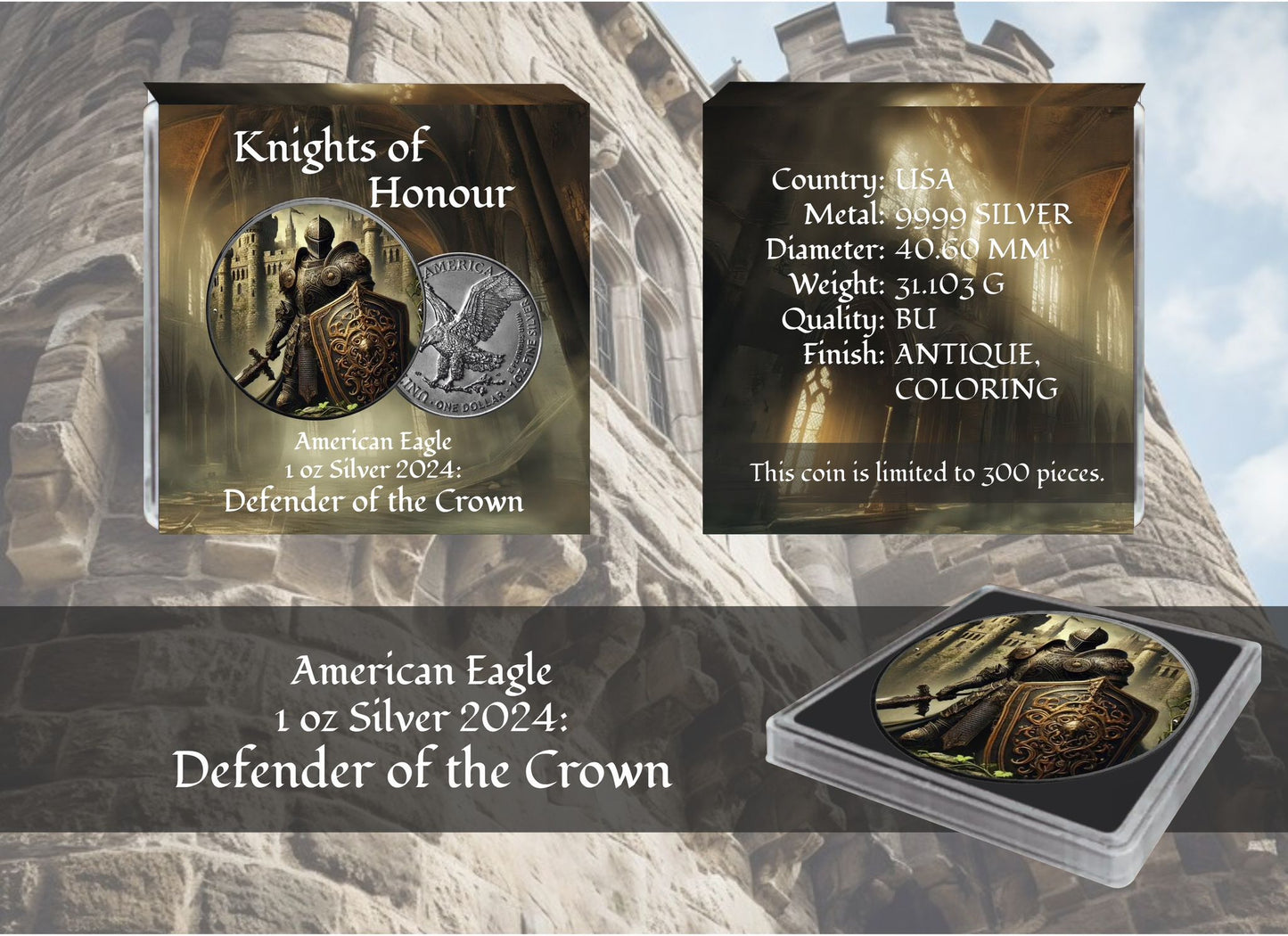 American Eagle Knights of Honour Defender of the Crown Color Farbe 1 oz Silber 2024