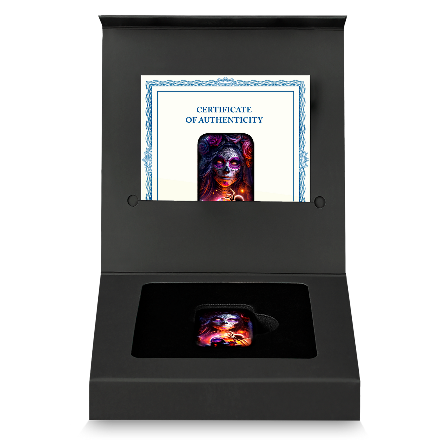 Dia de los Muertos & Spinne - Silberbarren 2 oz koloriert Asturmint