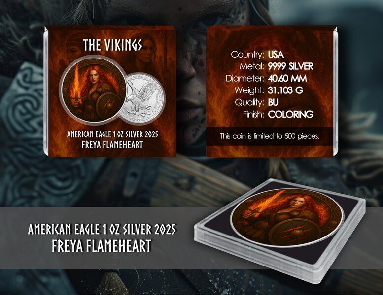 Die Wikinger Silbermünze American Eagle 1 oz Silber Farbe 2025 Freya Flameheart
