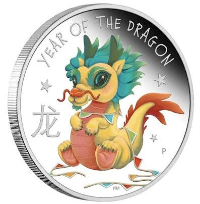 Tuvalu - Baby Lunar Drache 2024 - 1/2 Oz Silber PP Color