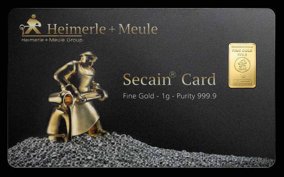Goldbarren 1 Gramm - Heimerle und Meule Fine Card - Secain Card**