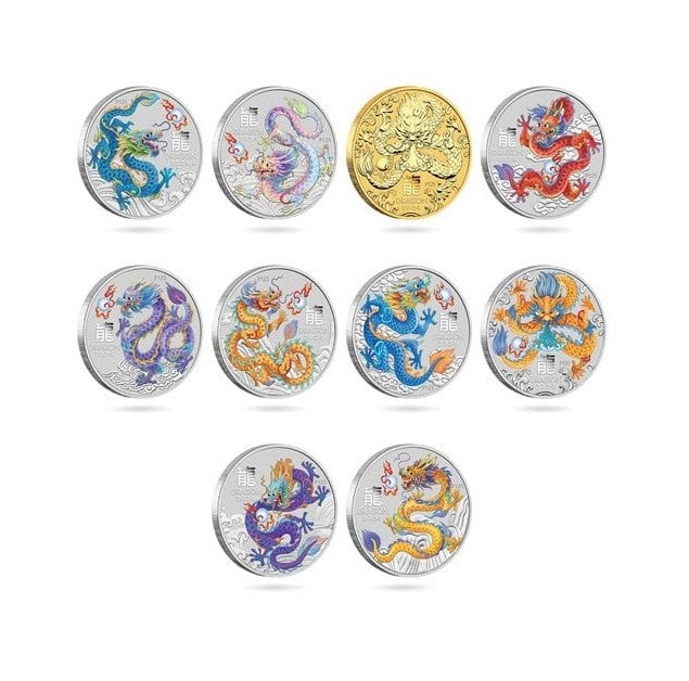 Lunar 3 Drache 2024 - 10 x 1/2 oz Coin Set - Perth Mint*