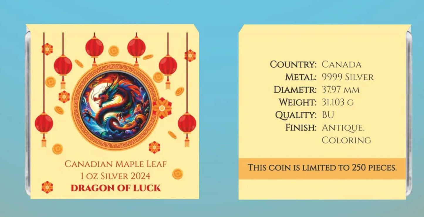 Kanada Maple Leaf Dragon Of Luck Color 1oz Silber 2024 in Farbe*