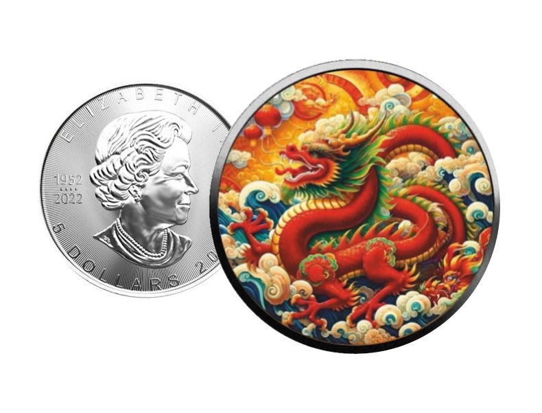 Kanada Maple Leaf Dragon Of Love Color 1 oz Silber 2024 in Farbe