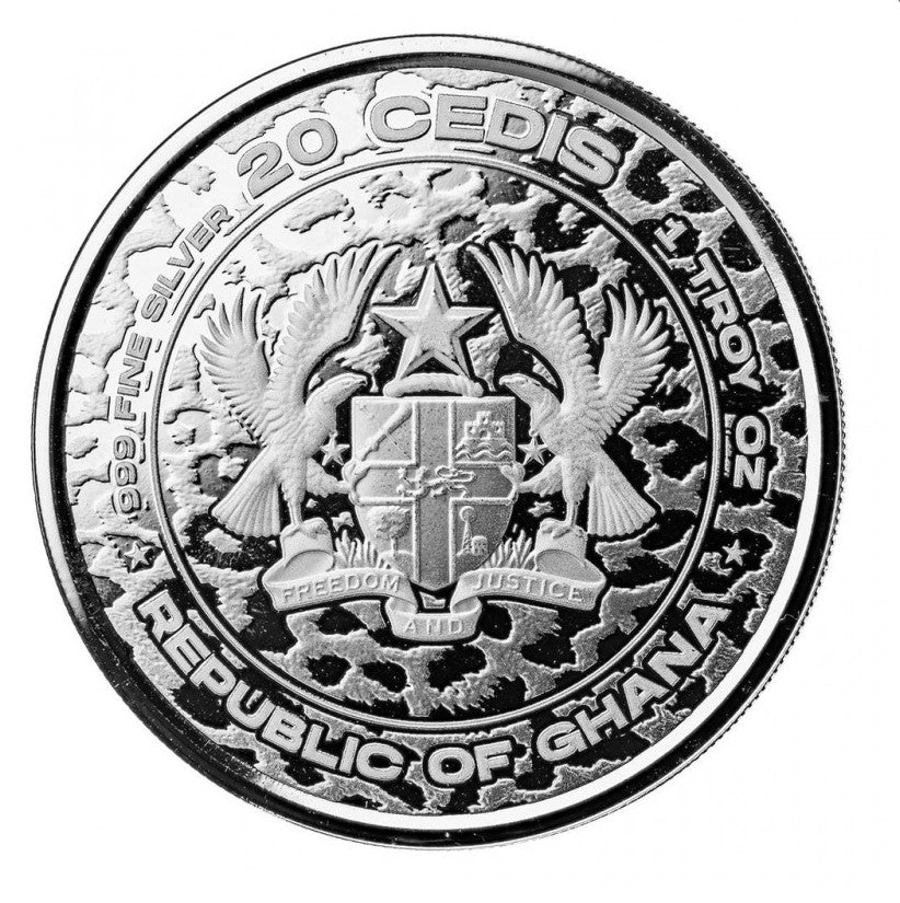 Ghana 20 Cedis Leopard 2023 1 Oz Silbermünze Scottsdale Mint*