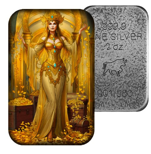 The Deadly Seven Sins Avarice Silberbarren 2 oz farbig Asturmint Antik Finish