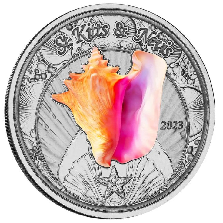 Eastern Caribbean 1 Oz Silbermünze 2023, St. Kitts and Nevis Color