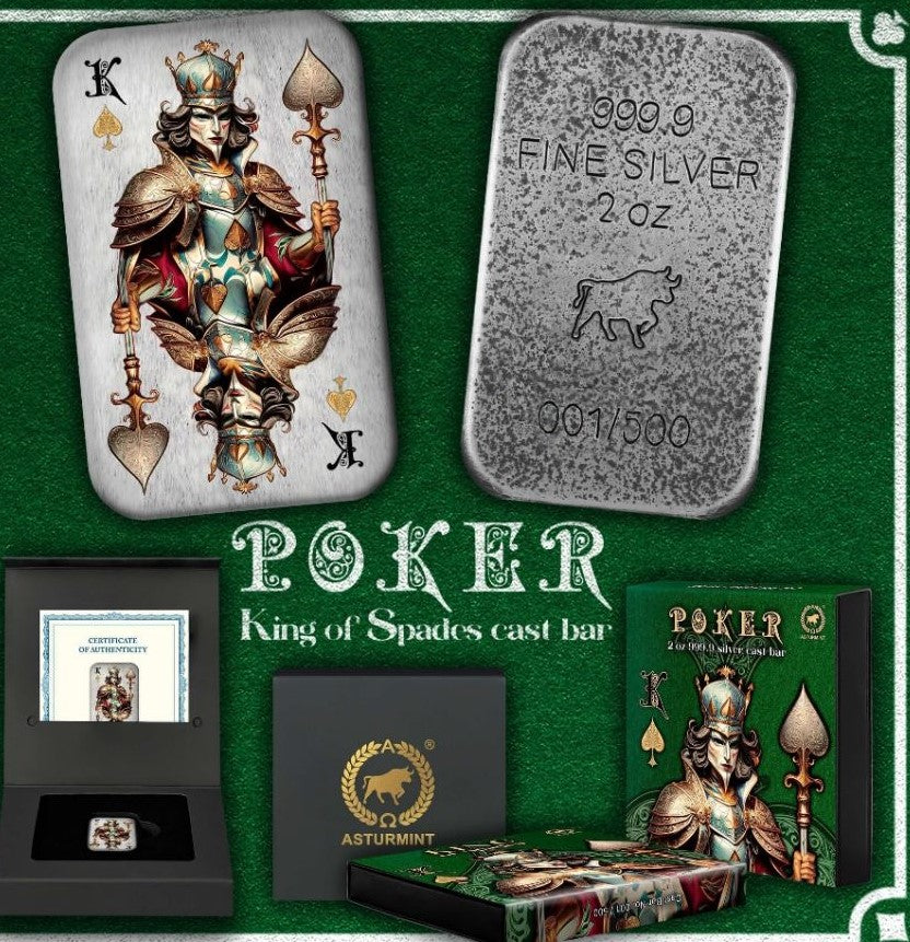 King of Spades - POKER Silberbarren 2 oz Asturmint koloriert