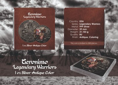 GERONIMO Legendary Warriors 1 Oz Silber Antik Finish koloriertl 2024