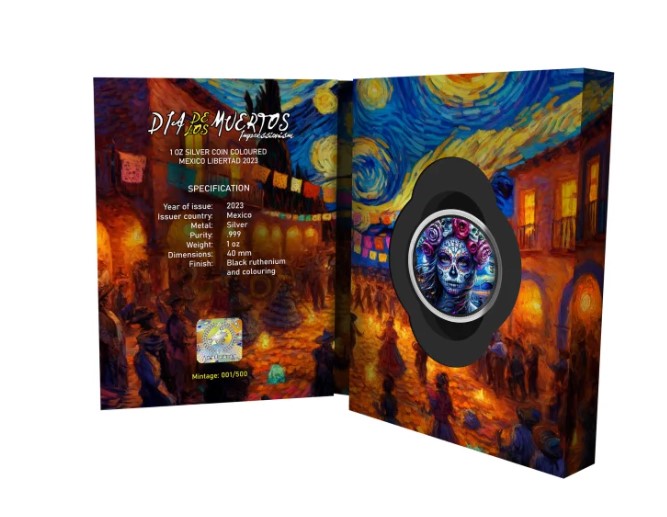 Mexico Dia de los Muertos Impressionismus 1 oz Silbermünze koloriert 2023