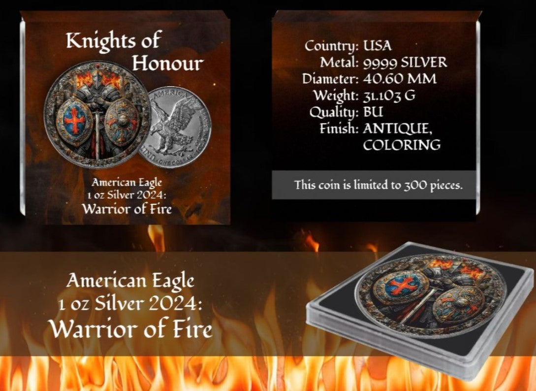 American Eagle Knights of Honour Warrior of Fire Color Farbe 1 oz Silber 2024