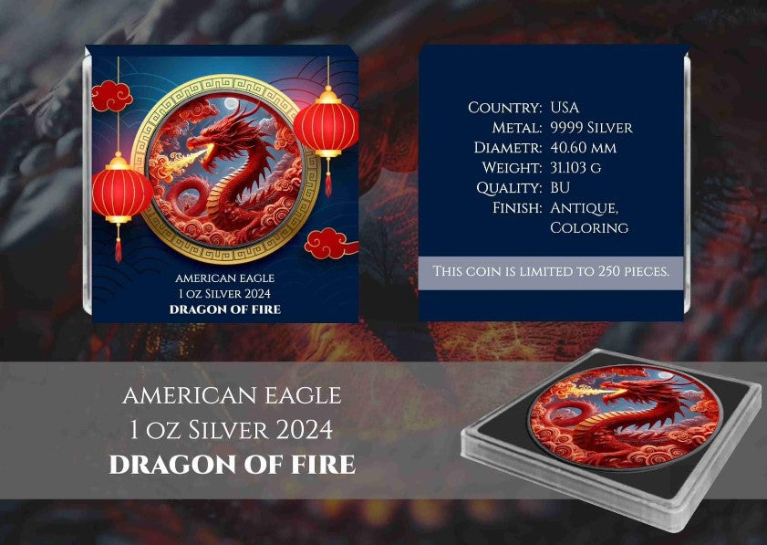 American Eagle Dragon Of Fire Color 1 oz Antik koloriertes Silber 2024*