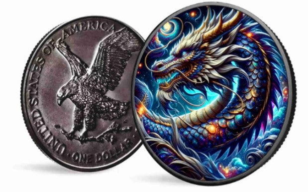 American Eagle Dragon Of Ice Color 1oz Antik koloriertes Silber 2024
