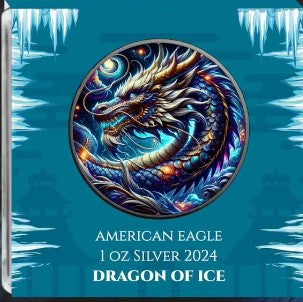 American Eagle Dragon Of Ice Color 1oz Antik koloriertes Silber 2024