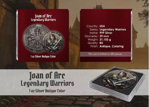 Jeanne d`Arc Legendary Warriors 1 oz Silber in Antikfarbe