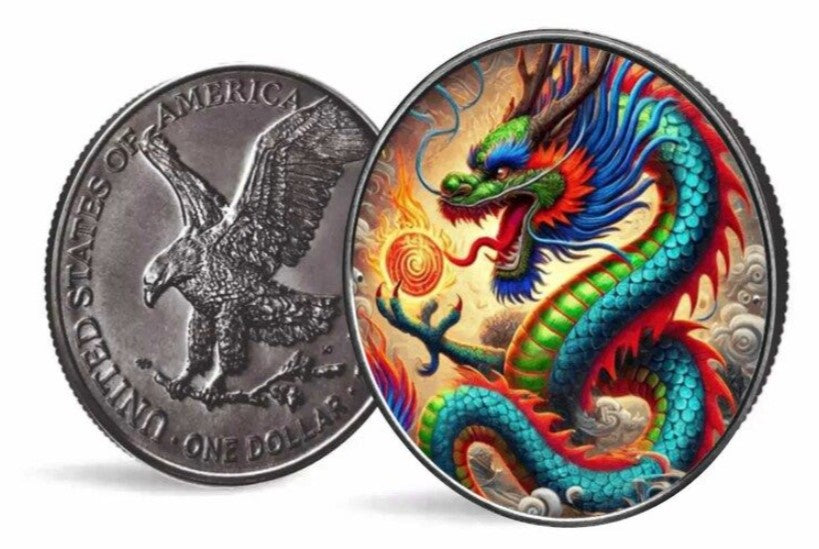 American Eagle Dragon of Light 1 oz Silber 2024 Antik Farbe