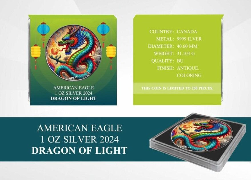 American Eagle Dragon of Light 1 oz Silber 2024 Antik Farbe