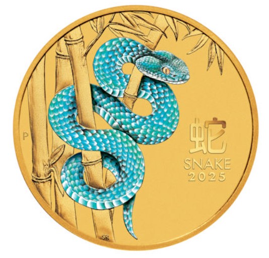 Lunar 3 Schlange Snake 2025 in Farbe - Goldmünze 1/10 oz