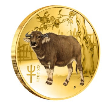 Lunar 3 Jahr des Ochsen 2021 in Farbe - Goldmünze 1/10 oz