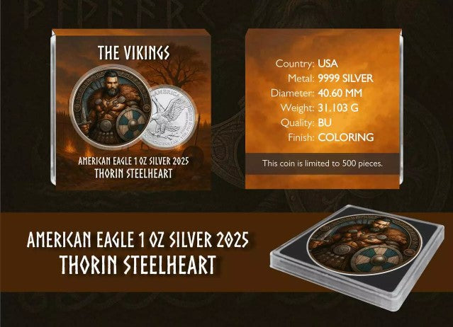 Die Wikinger Silbermünze American Eagle 1 oz Silber 2025 Thorin Steelheart Farbe