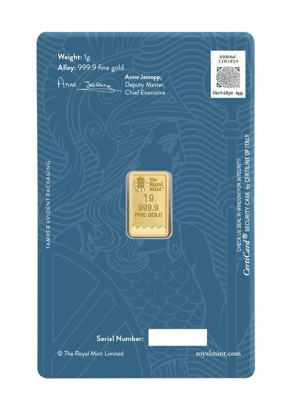 Goldbarren 1 Gramm The Royal Mint Britannia im Blister**