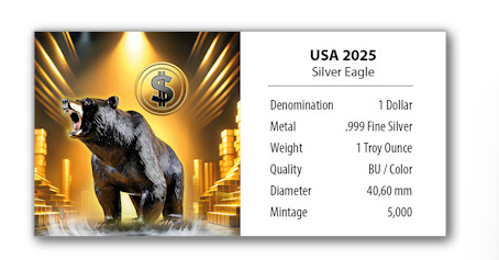 USA - 1 USD Silver Eagle: Bär 2025 - 1 Oz Silber Color