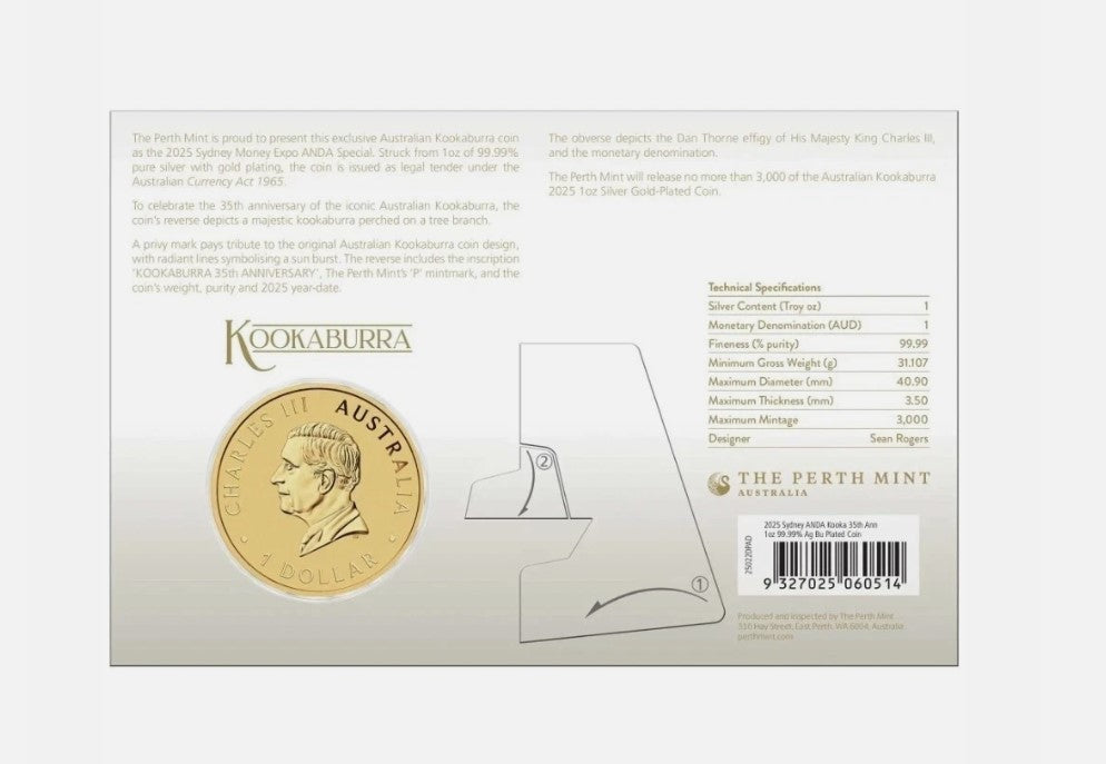 Australien Kookaburra 2025 Anda Sydney 1 Oz Silber Gilded