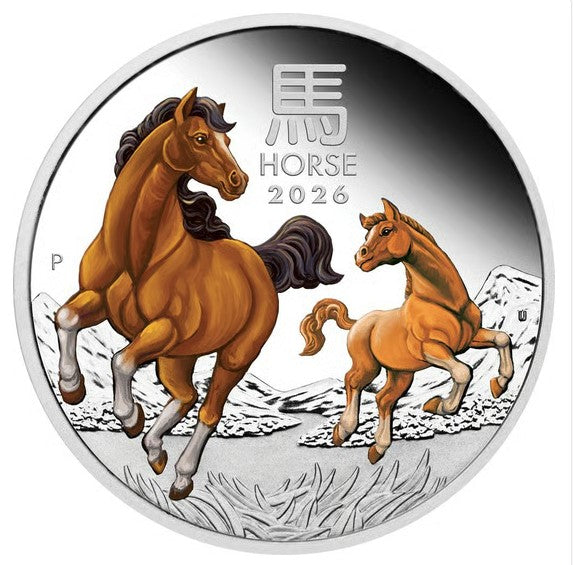 Australien Silbermünze 1 oz Lunar 3 Pferd Farbe BU 2026 Perth Mint