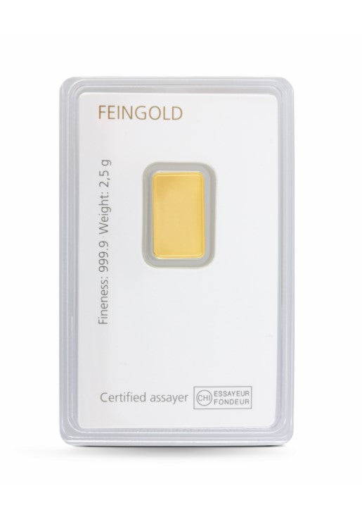 Goldbarren 2,5 Gramm Gold - Degussa Prägebarren **