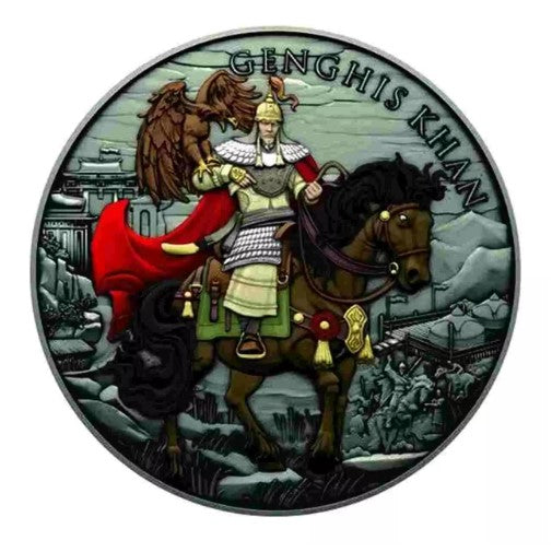 Dschingis Khan Legendary Warriors 1 oz Silber in Antikfarbe