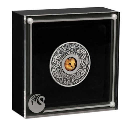 Tuvalu - 1 TVD Lunar III Schlange 2025 - 1 Oz Silber Antik Finish Rotating Charm
