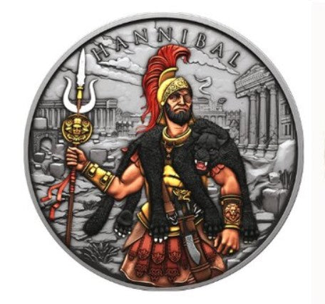 Hannibal Legendary Warriors 1 oz Silber Antik Finish koloriert 2025 Antik Farbe