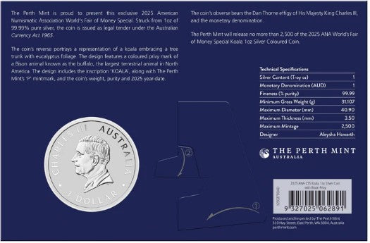 Australien 1 AUD Koala Silbermünze 1 oz Oklahoma ANA WORLD’S MONEY FAIR 2025