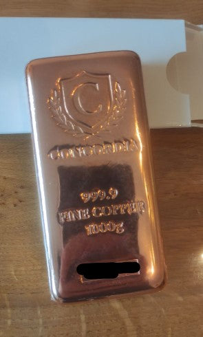 Concordia - 1 kg Kupferbarren - In Folie eingeschweißt und in Karton