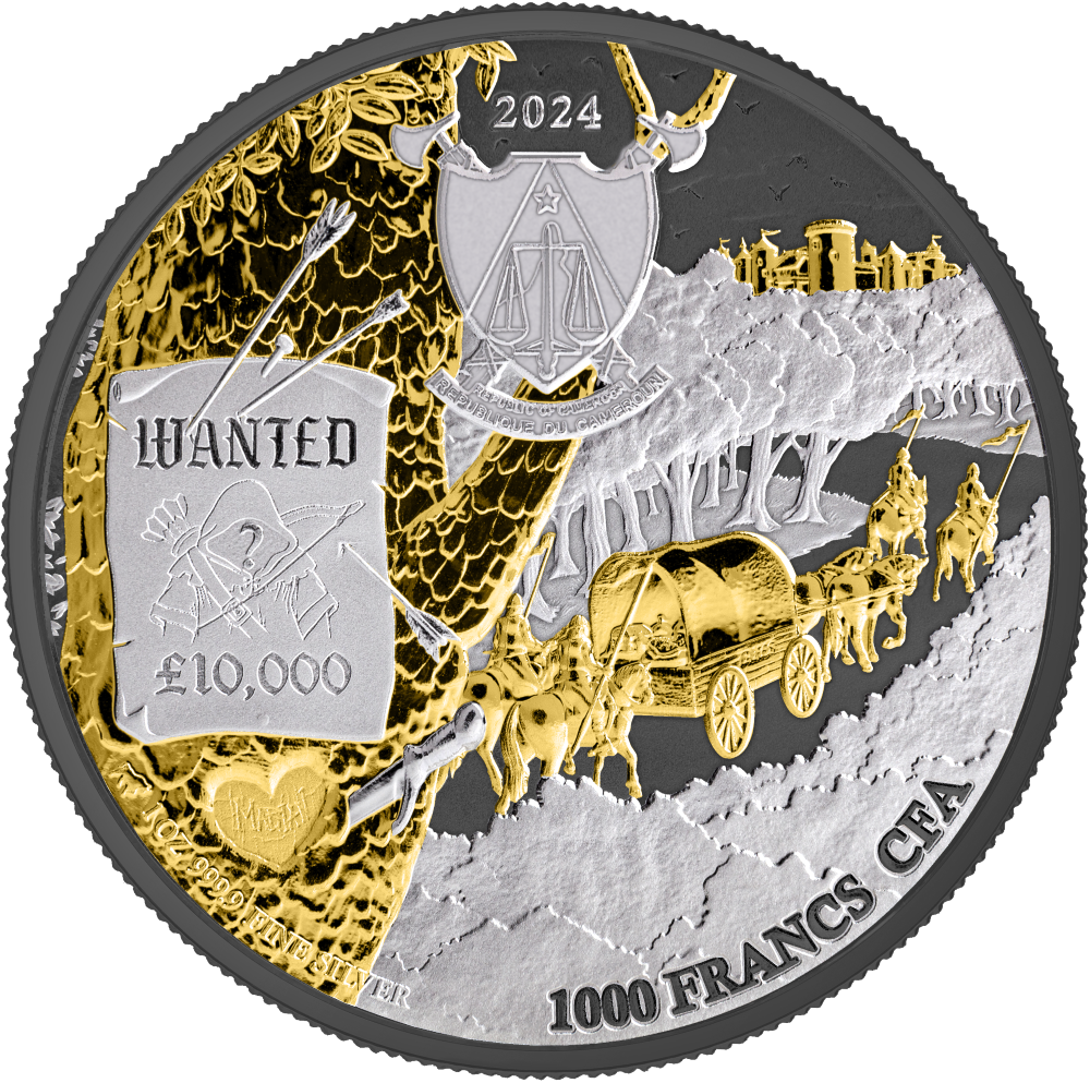Robin of the Hood Sherwood 1 Oz Silbermünze 2$ Niue 2024 - Multimetal Plating, Hologram, Numbering