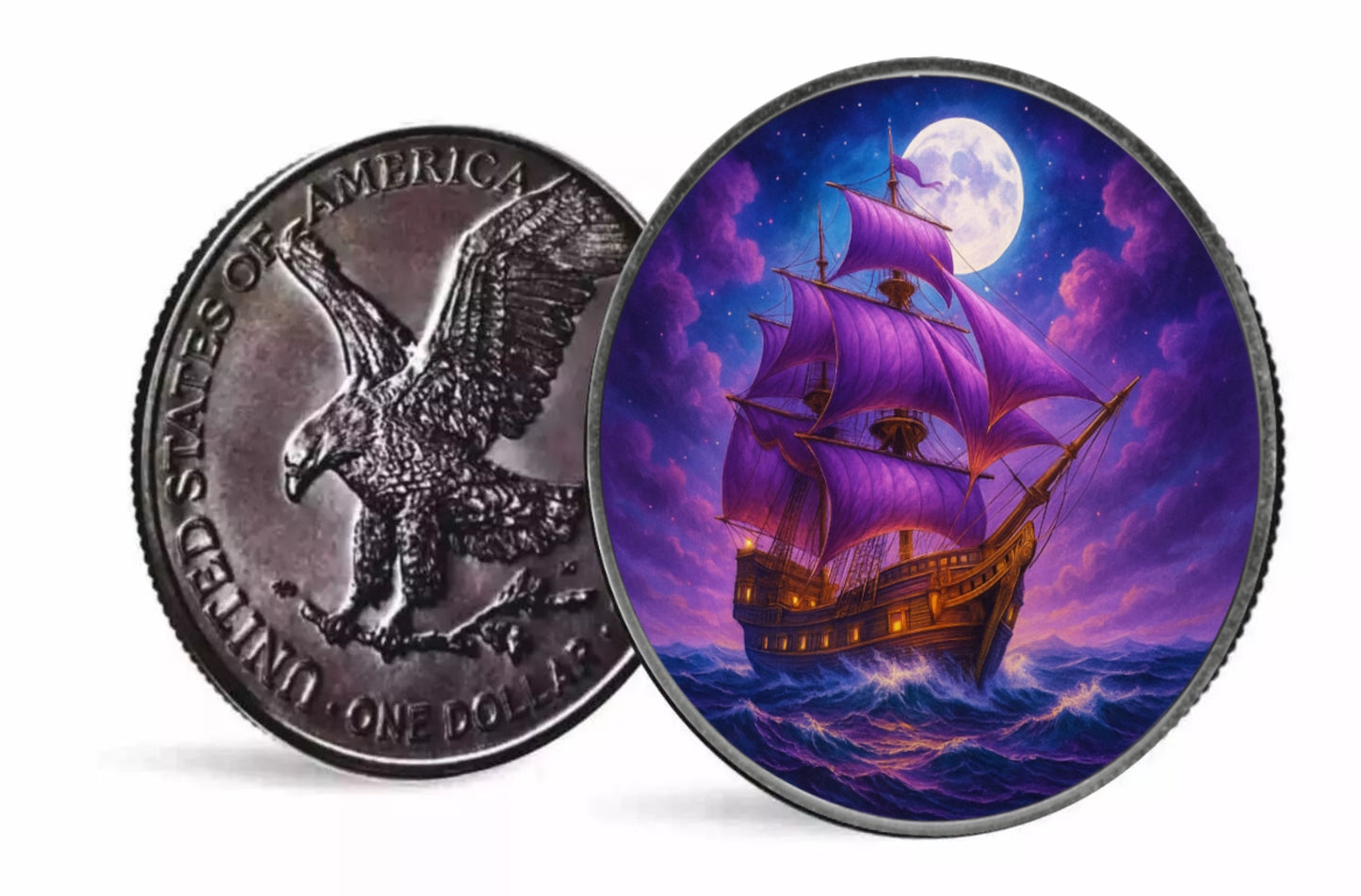 American Eagle 1 oz Silber 2025 Master of the seas Amethyst Crown Antik Farbe